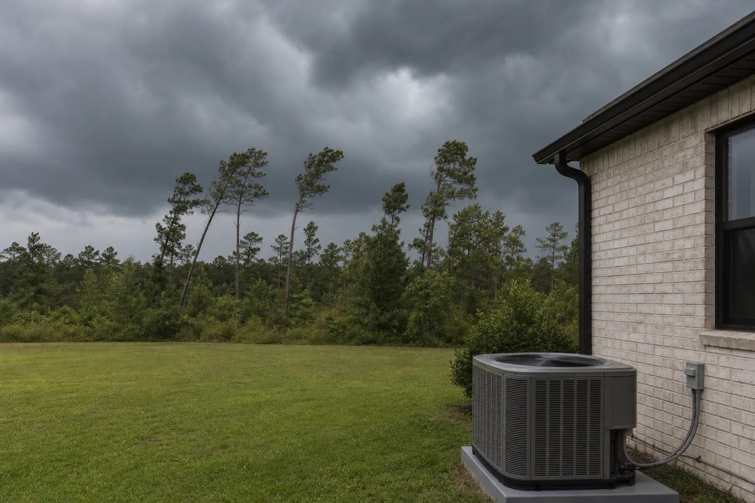Air Solutions technician responding to an after-hours HVAC failure at a Summerdale, Alabama home, illustrating "AC Quit at 2 AM? What to Do Until We Arrive"