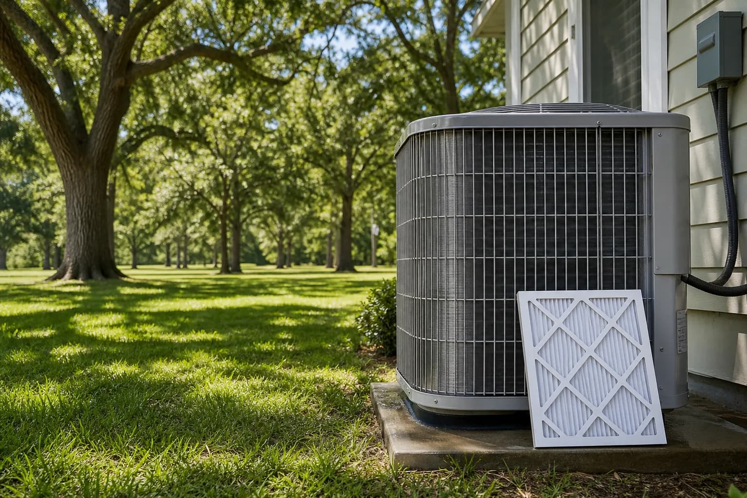 Air Solutions technician tuning up a residential AC condenser at a Lillian, Alabama home, illustrating "Back-to-School HVAC Reset: A Family Schedule"