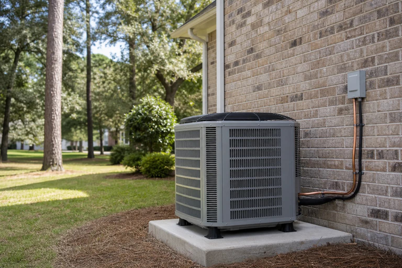 Air Solutions technician setting a new outdoor AC condenser on its pad at a Daphne, Alabama home, illustrating "Ductwork Inspection: The Hidden HVAC Problem Most Baldwin Homes Have"