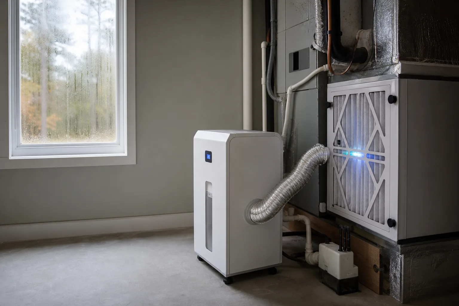 Air Solutions technician installing whole-home air-quality equipment on an air handler at a Elberta, Alabama home, illustrating "Fall Allergy Triggers Hiding in Your HVAC System"