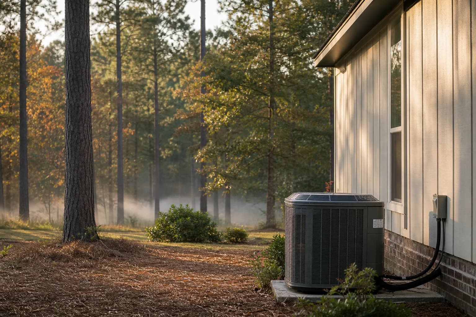 Air Solutions technician servicing an outdoor heat-pump unit at a Spanish Fort, Alabama home, illustrating "When Should a Heat Pump's Aux Heat Actually Turn On?"