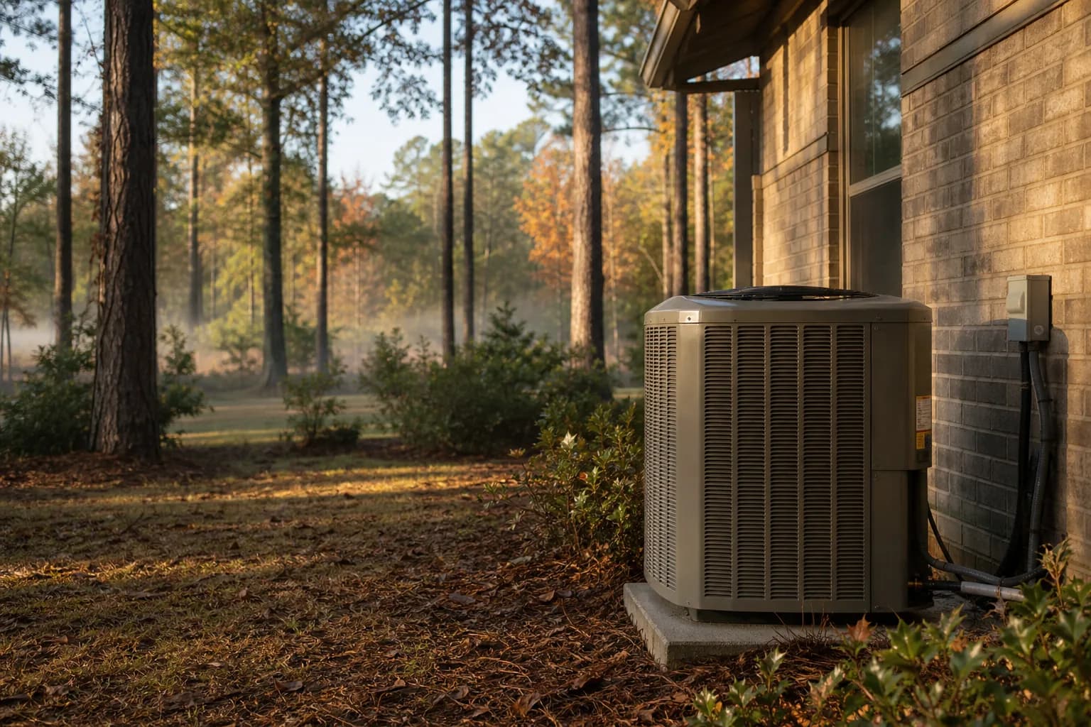 Air Solutions technician servicing an outdoor heat-pump unit at a Summerdale, Alabama home, illustrating "Heat Pumps: Why Old Controls Lean Too Hard on Backup Heat"