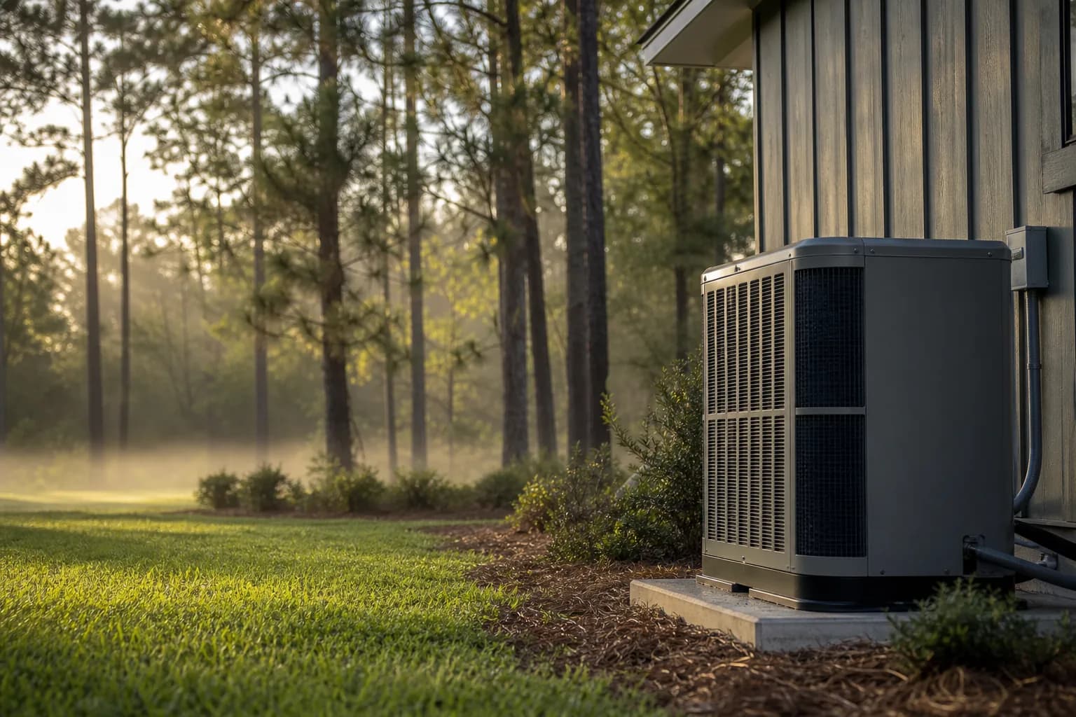 Air Solutions technician servicing an outdoor heat-pump unit at a Lillian, Alabama home, illustrating "Heat Pump Service: A Hyper-Loc 2026 Guide"