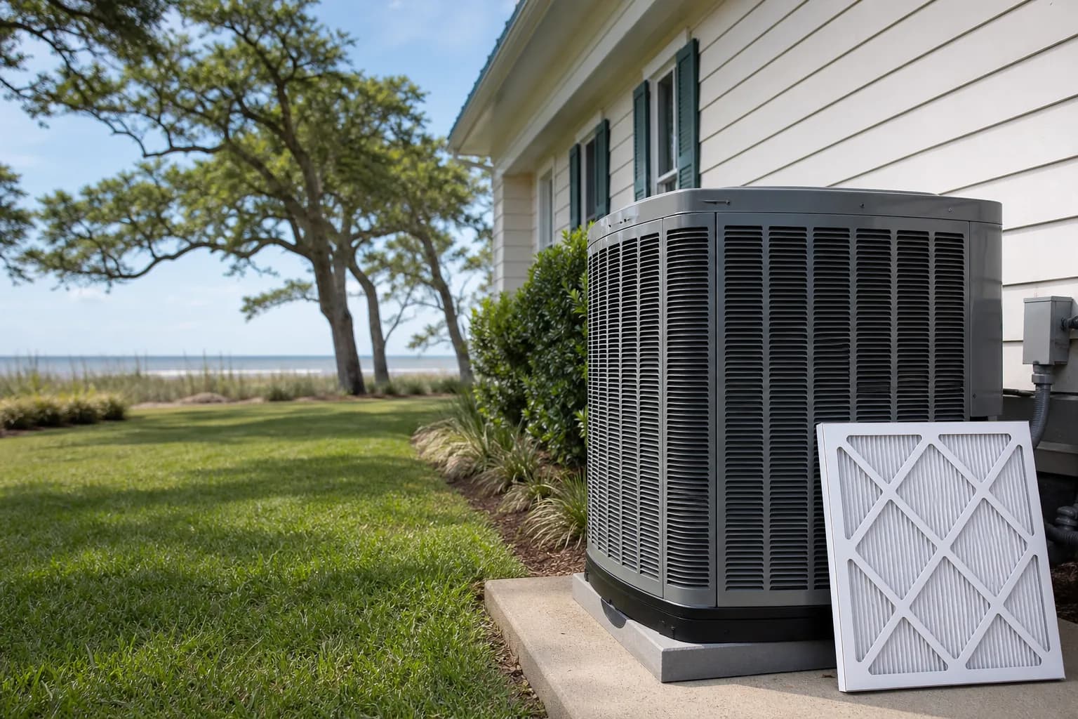 Air Solutions technician tuning up a residential AC condenser at a Gulf Shores, Alabama home, illustrating "Is a Maintenance Plan Worth It for Your Home?"