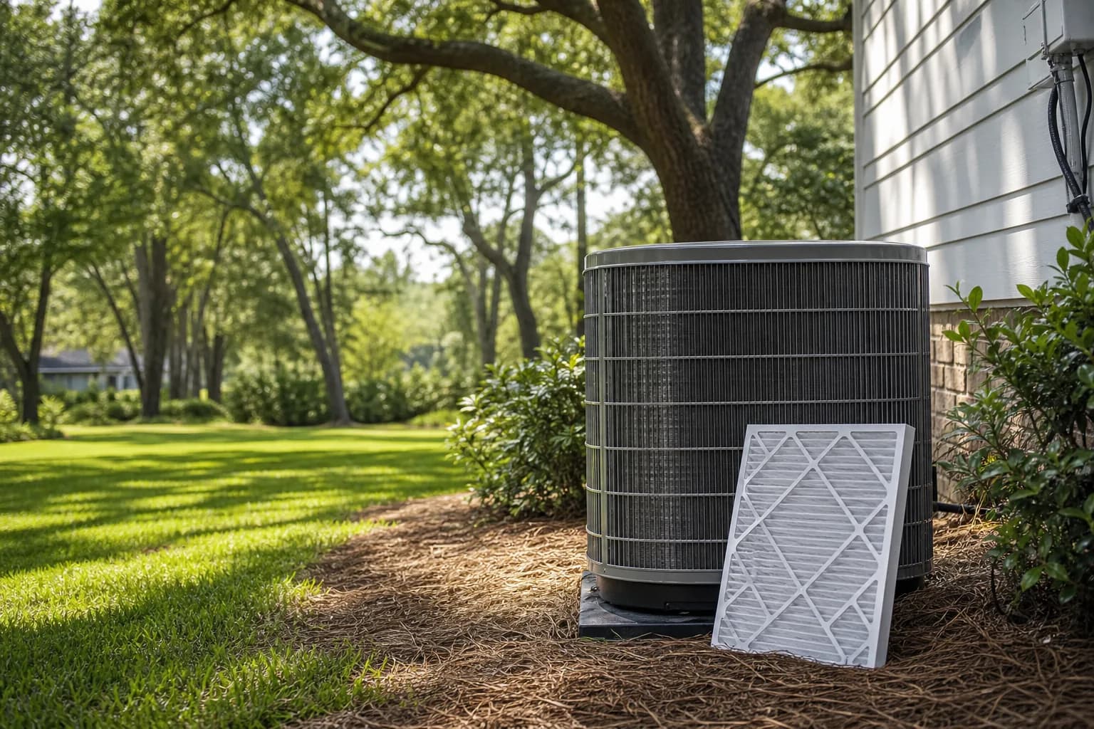 Air Solutions technician tuning up a residential AC condenser at a Magnolia Springs, Alabama home, illustrating "Holiday Weekend AC Prep Cookout Hosts"