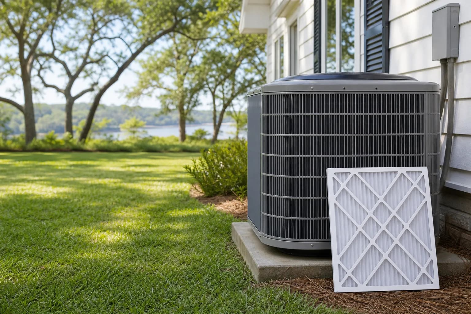 Air Solutions technician tuning up a residential AC condenser at a Spanish Fort, Alabama home, illustrating "Mother's Day Weekend HVAC Reset: A Family Schedule"