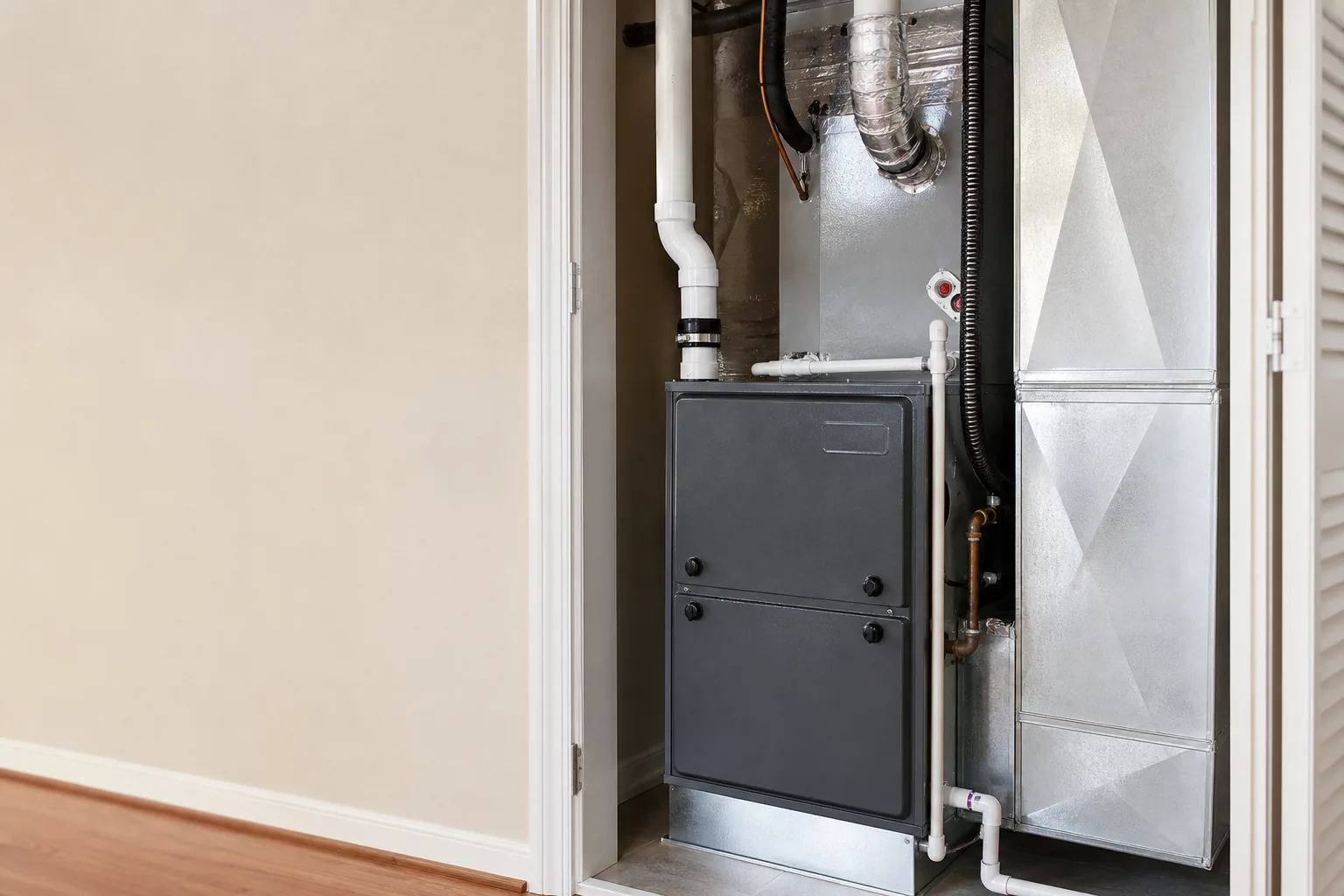 Air Solutions technician installing a new gas furnace and air handler at a Fairhope, Alabama home, illustrating "Replacing a 20-Year-Old Furnace: What to Expect"