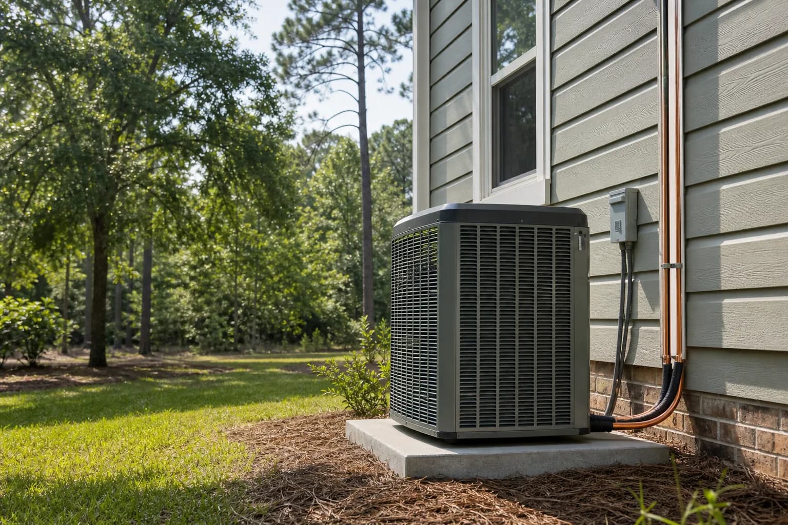 Air Solutions technician setting a new outdoor AC condenser on its pad at a Elberta, Alabama home, illustrating "Selling Your Home in Summer? HVAC Questions Buyers Always Ask"