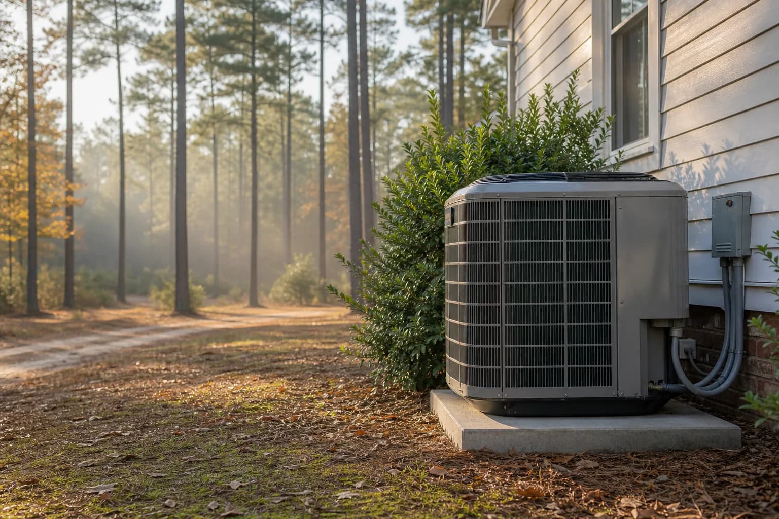 Air Solutions technician servicing an outdoor heat-pump unit at a Spanish Fort, Alabama home, illustrating "Signs Your Heat Pump Is Failing Before Next Winter"