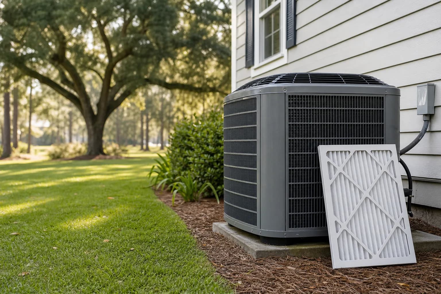 Air Solutions technician tuning up a residential AC condenser at a Fairhope, Alabama home, illustrating "Snowbird HVAC: Prep Your Baldwin County Vacation Home for Months of Absence"
