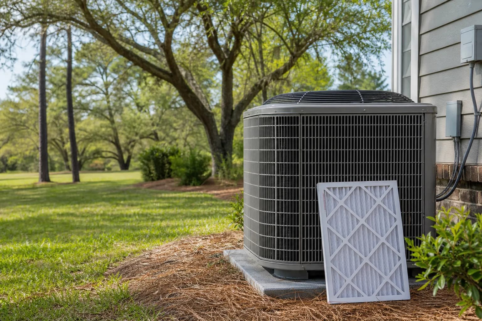 Air Solutions technician tuning up a residential AC condenser at a Silverhill, Alabama home, illustrating "Spring Cleaning for Your HVAC: A 30-Minute Checklist"