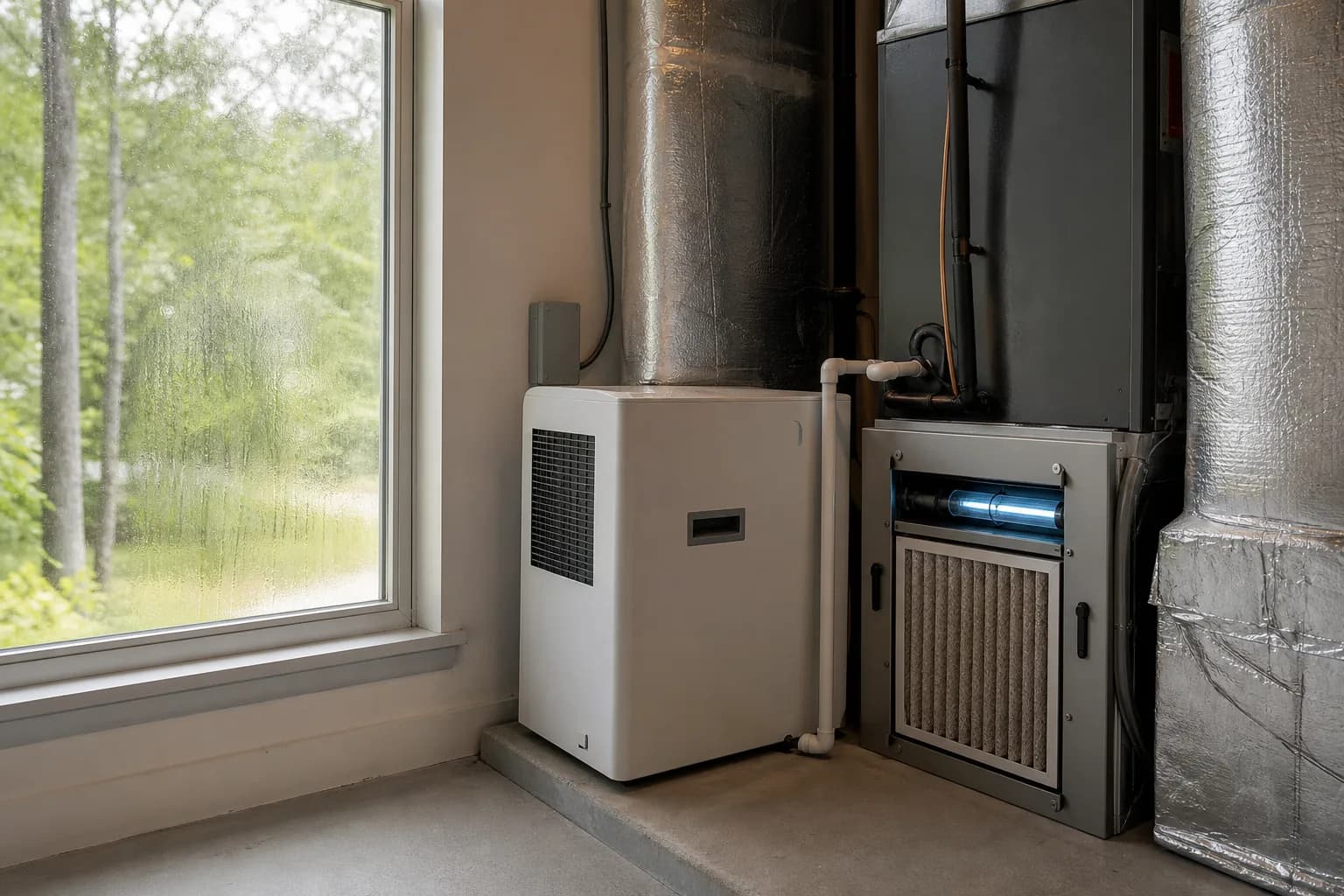 Air Solutions technician installing whole-home air-quality equipment on an air handler at a Magnolia Springs, Alabama home, illustrating "Spring Mold Bloom HVAC Systems: Detection and Cleanup"