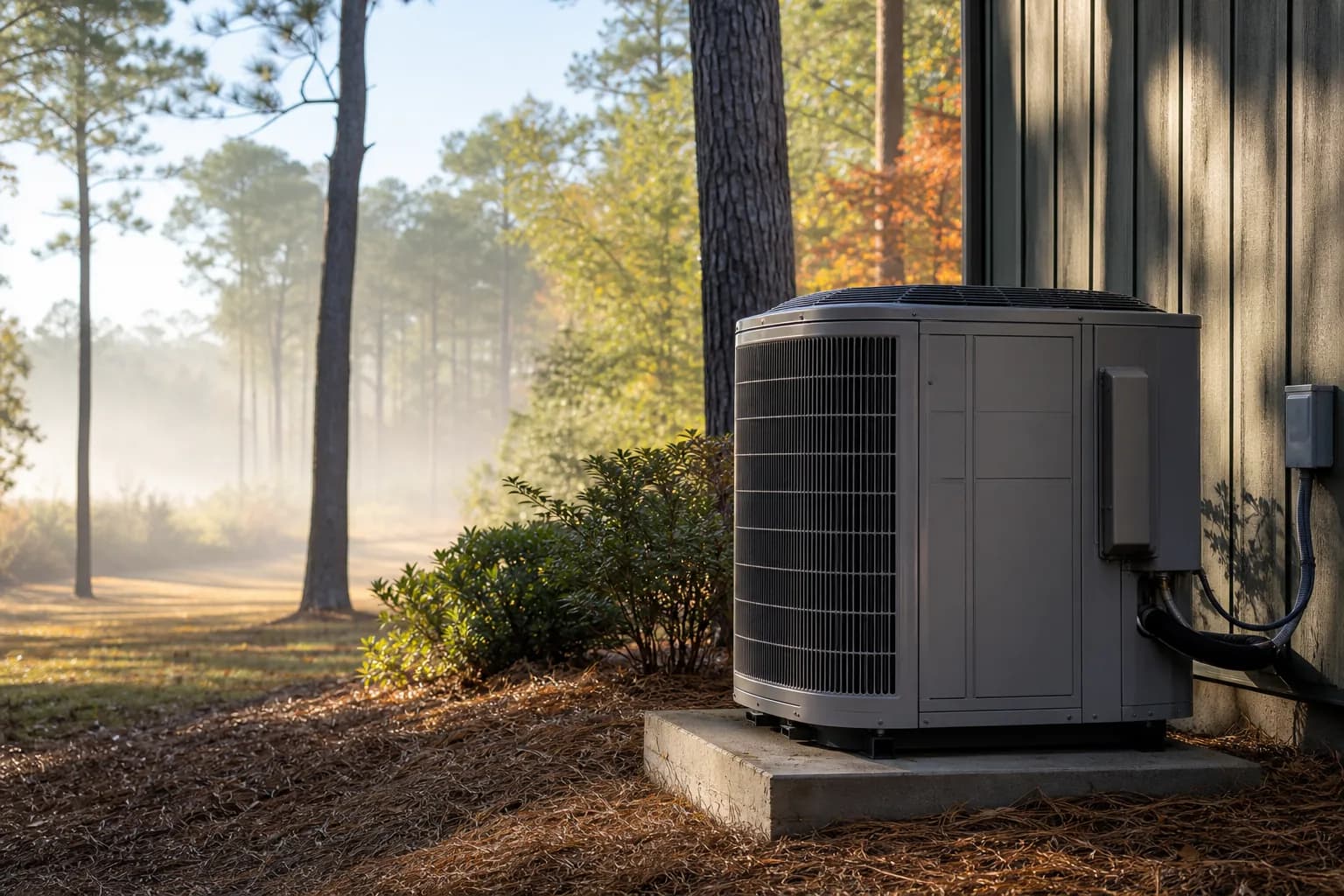 Air Solutions technician servicing an outdoor heat-pump unit at a Foley, Alabama home, illustrating "Switching from Cooling to Heating Mode: A Heat Pump Sequence"