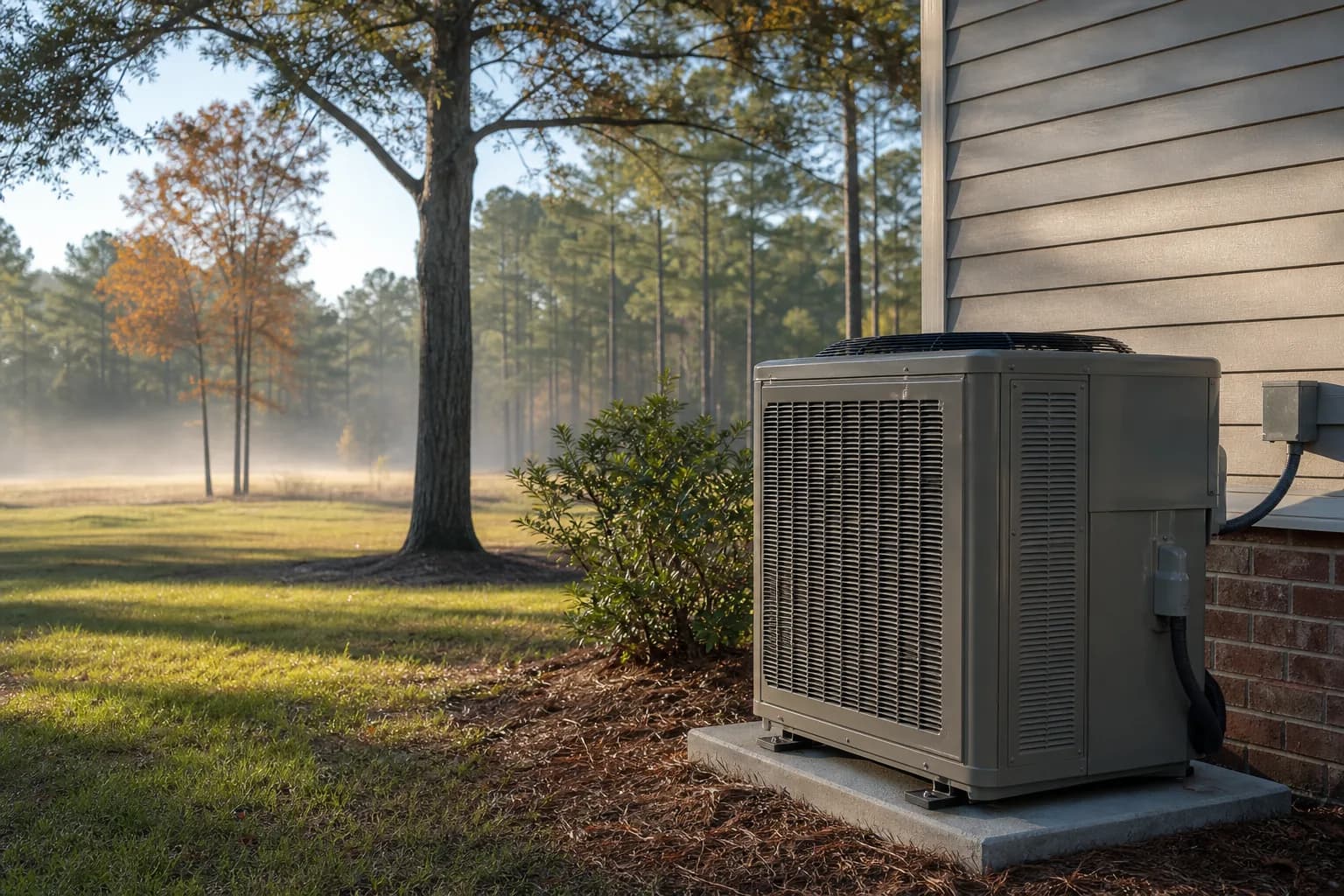 Air Solutions technician servicing an outdoor heat-pump unit at a Spanish Fort, Alabama home, illustrating "How a Heat Pump Makes the Switch to Heating"