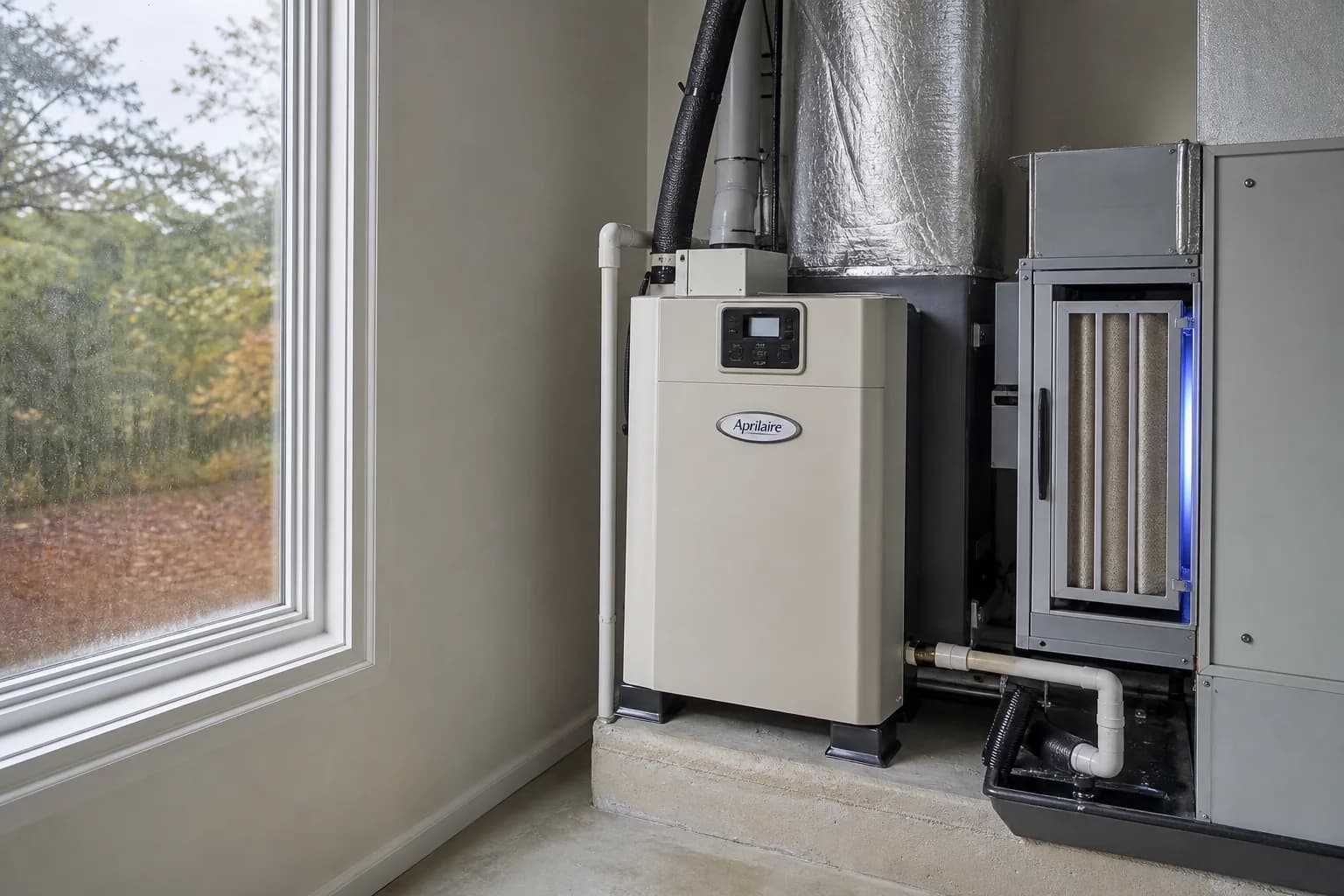 Air Solutions technician installing whole-home air-quality equipment on an air handler at a Fairhope, Alabama home, illustrating "Why Your Home Feels Stuffy in Fall: Lower Humidity, Tighter Homes"