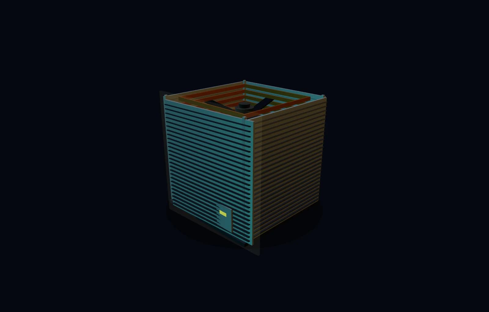 Interactive 3D model of an air-conditioning condenser with each component labeled